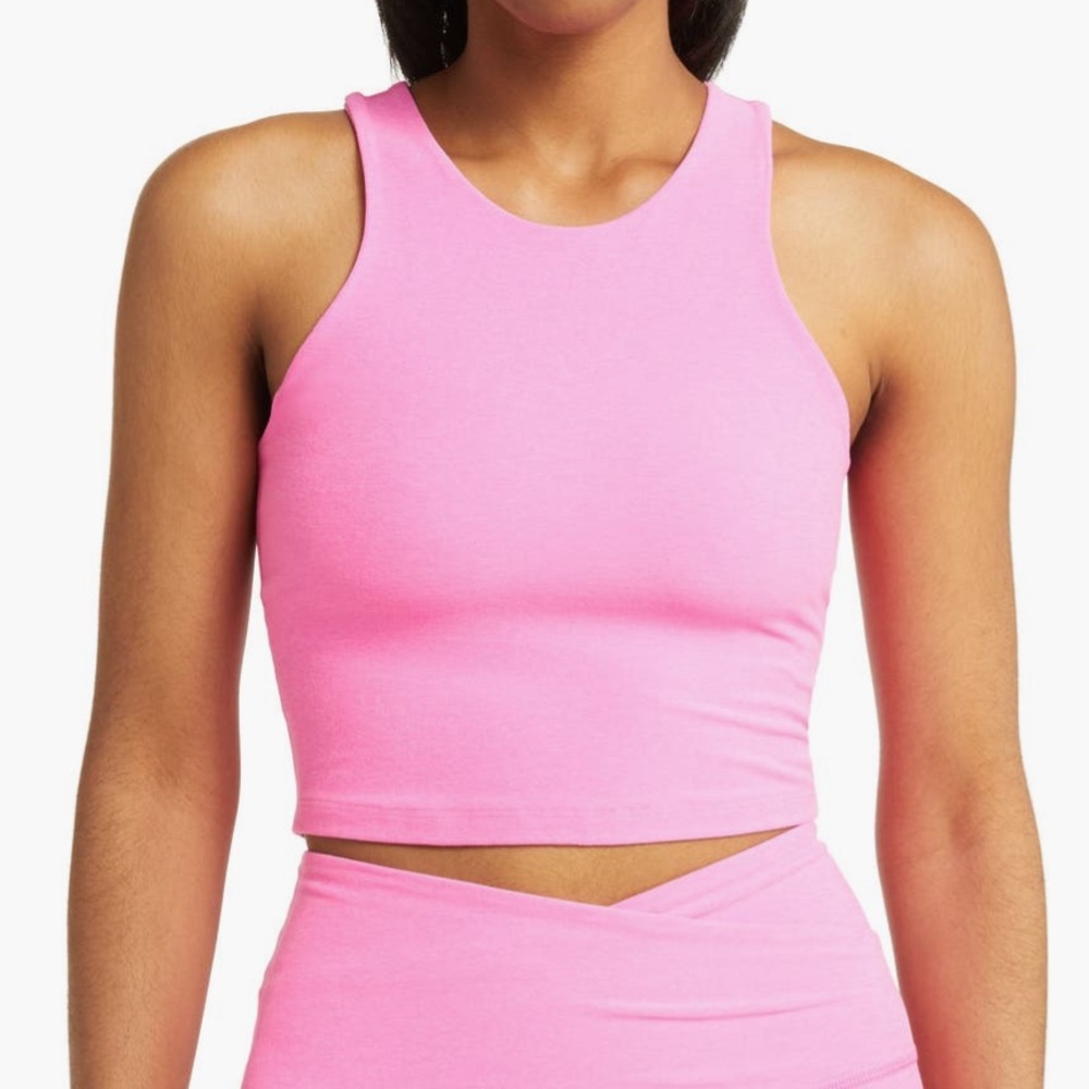 Beyond Yoga Focus Crop Razorback Tank in Pink Hype Heather
